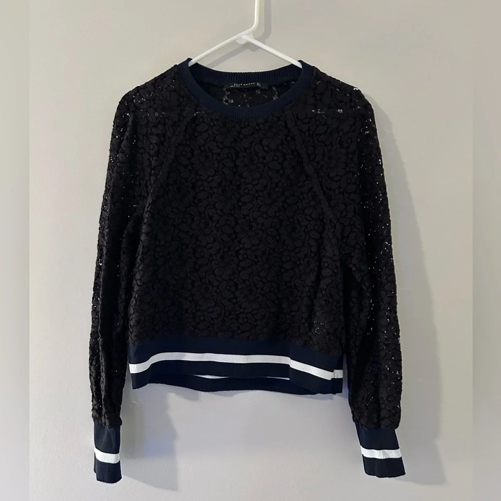ZARA WOMAN • Black Long Sleeve Lace Top • sz S - Picture 1 of 10